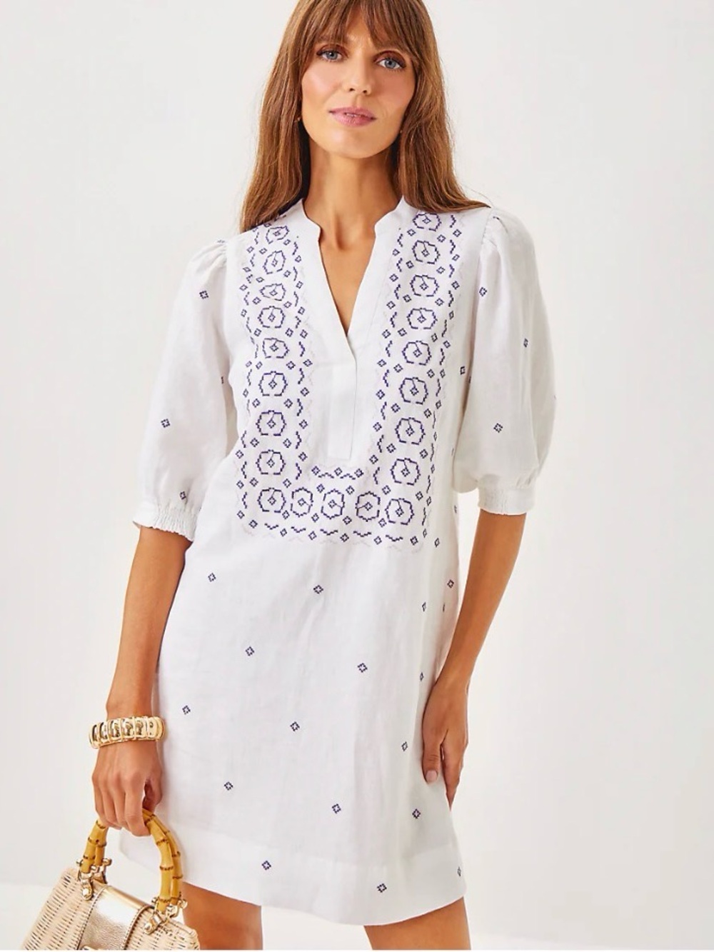 NWT Lilly Pulitzer Mialeigh Linen Dress Water Hyacinth Geo Criss Cross Embroid